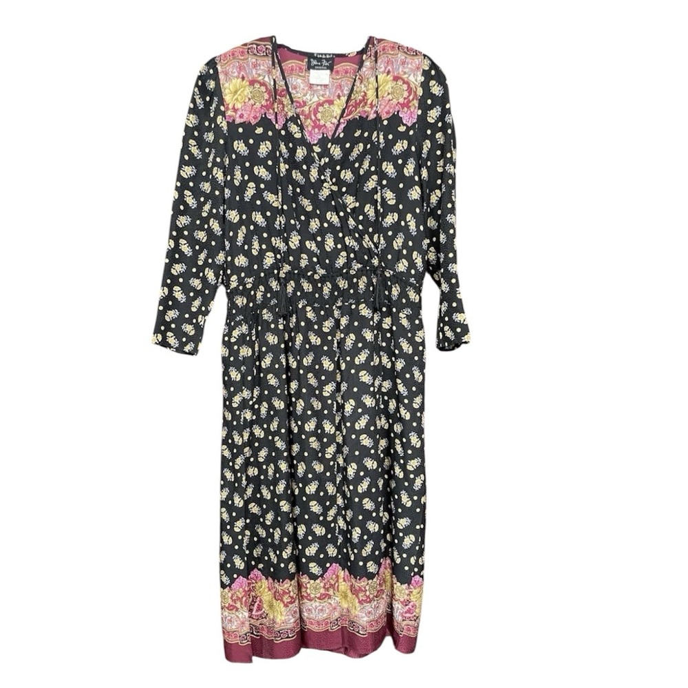 Diane Freis Vintage Floral 100% Silk Maxi Bohemian Dress Size L Hippie Relaxed